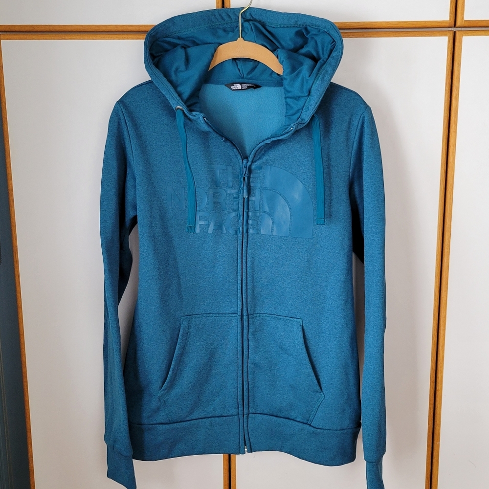 The North Face Stretch Zip Logo Jacket Hoodie M Heathered Teal